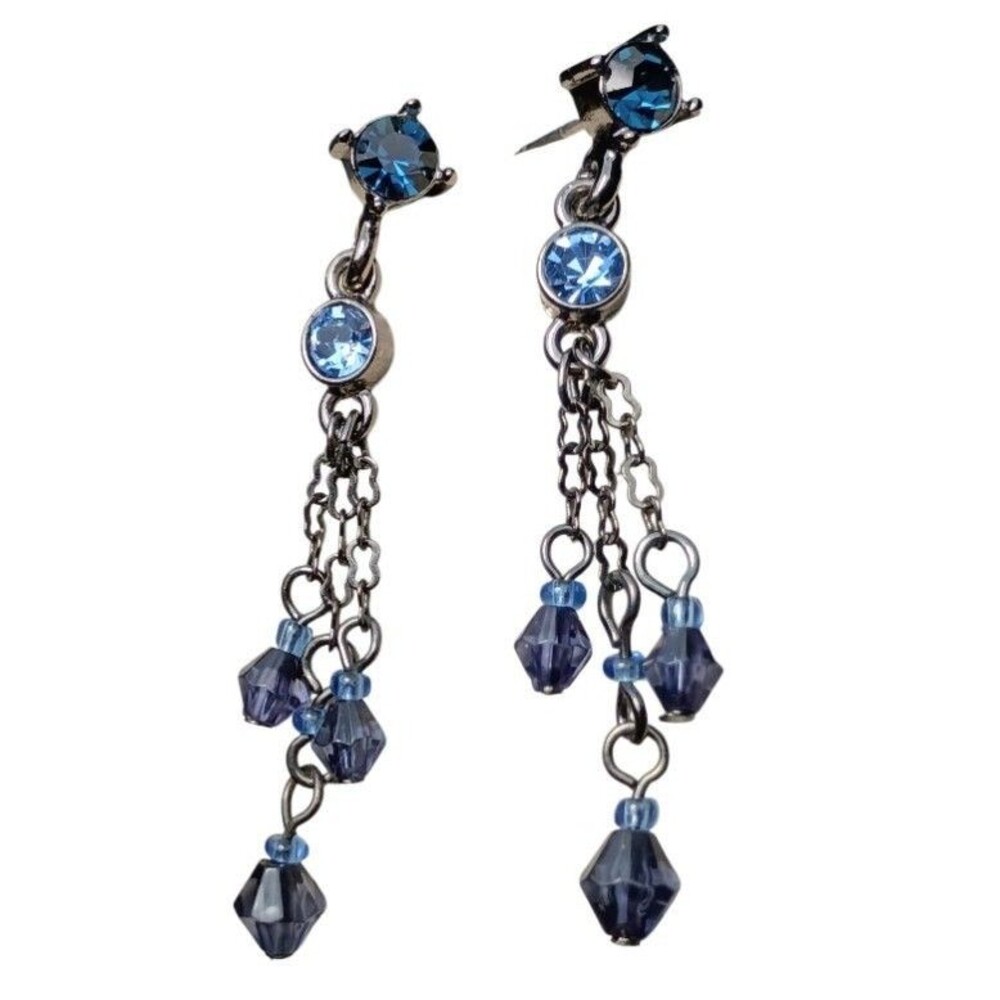 1928 Collection Blue Crystal Tassel Chain Dangle Earrings NEW